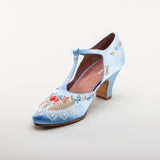 Daisy Embroidered T-Straps (Blue)